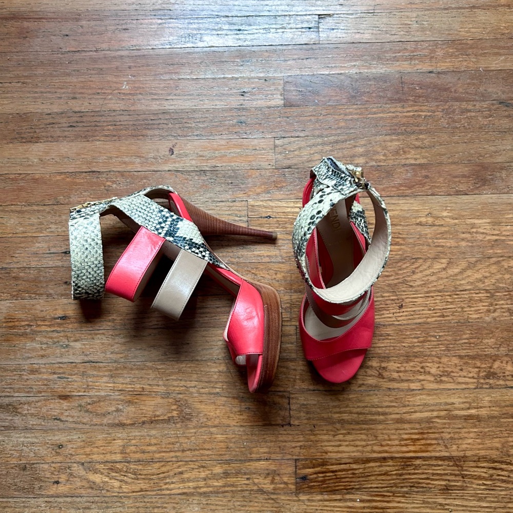 Fendi Tricolor Leather Python Gladiator Platform Heels
